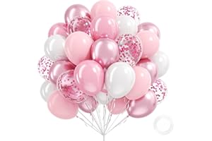 VICDUOTEX Light Pink and White Balloons, 60pcs 12inch Pearl Light Baby Pink Confetti White Balloons for Wedding Bridal Shower Baby Shower Pink Birthday Decorations