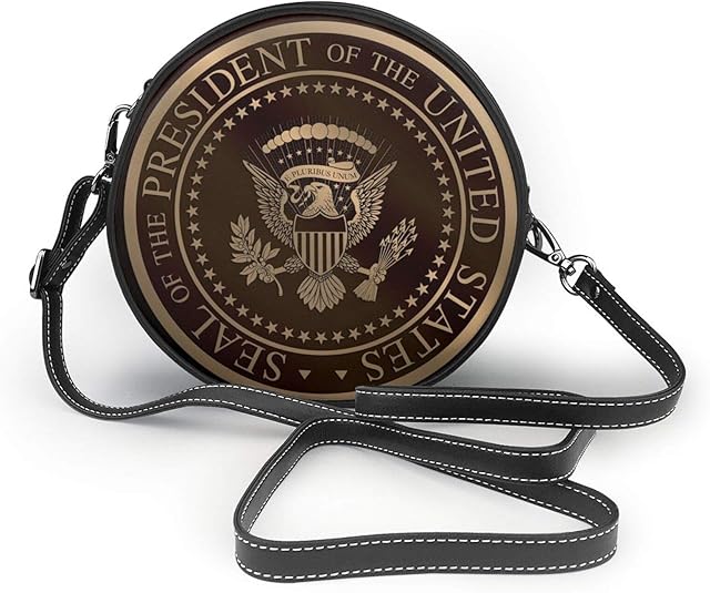 US Golden Presidential Seal Fashion Leather Shoulder Bag Round Wallet