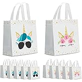 KERINGO 24 PCS Party Favor Bags for Unicorn with Handles Reusable Non Woven Goodie Bags Pink Blue Candy Treat Gift Bag for Unicorn Girls Kids Party Supplies