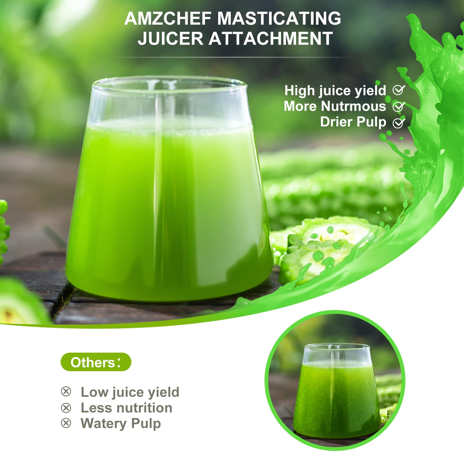 Masticating Juicer Attachment for KitchenAid All Models Stand Mixers, AMZCHEF Masticating Juicer, Slow Juicers Attachment for All Kitchen Aid Mixers, Cold Press Juicers Parts (Ivoy White)