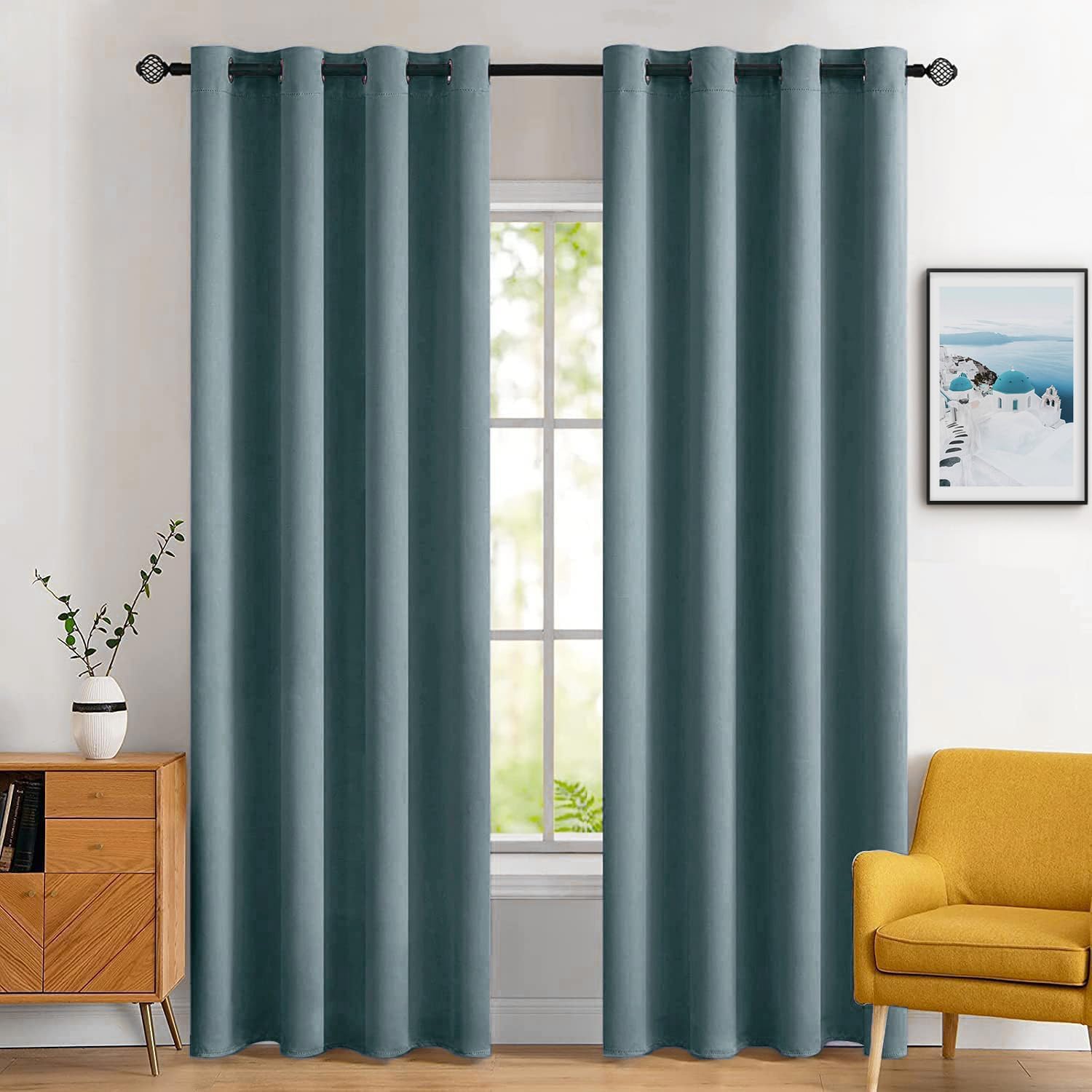 MIULEE Blackout Room Darkening Curtains Thermal Insulated Drapes Solid Window Treatment Set Grommet Top Light Blocking Curtain for Living Room/Bedroom 2 Panels 52 x 84 inch Length Greyish Blue Image