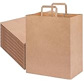 OUTUXED 120pcs Paper Grocery Bags 12x7x14in Brown Large Kraft Paper Bags with Handles Bulk for Grocery, Shopping, Retail, Small Business, Birthday Wedding Party Favor, Merchandise