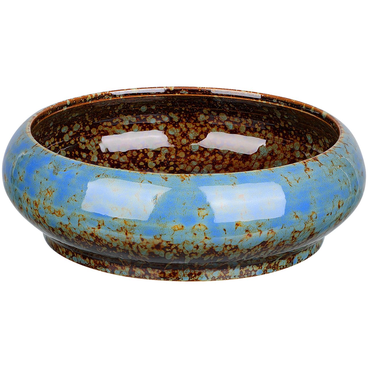 UPKOCH Ceramic Hydroponic Planter - 7.3" Round Water Plant Pot for Succulents, Herbs & Lotus, Non-Drainage Glazed Indoor/Outdoor Decorative Bowl (Blue)