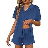Ekouaer Pajamas Set for Women Short Sleeve Sleepwear Button Down Pjs Lounge Sets Soft Nightwear