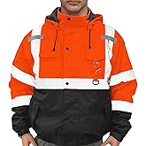 FATONE Hi Vis Jackets for Men Reflective Safety, Construction Worker Winter Coat Waterproof with Black Bottom ANSI/ISEA, Orange XL