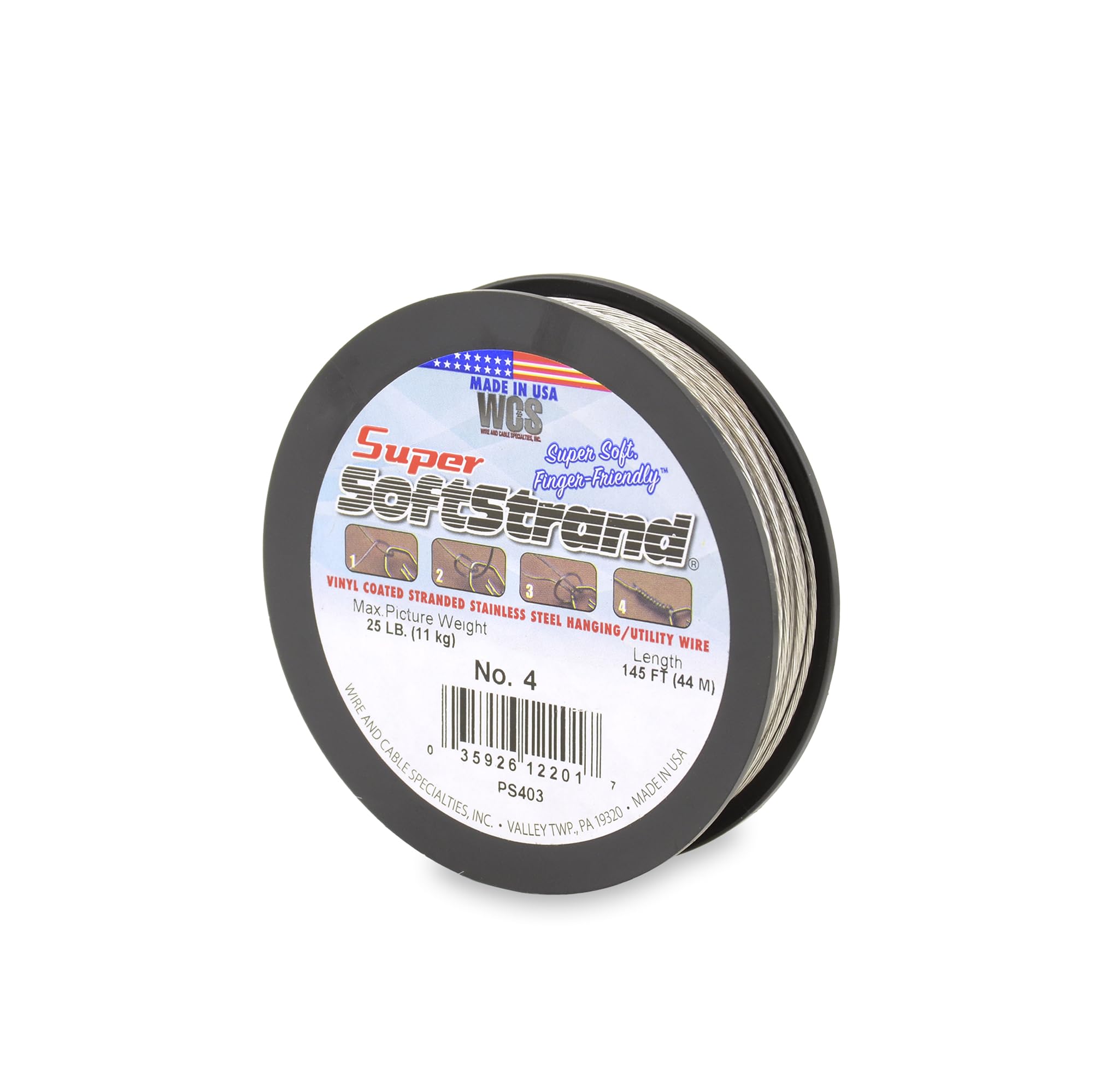 WCS Super Softstrand, Vinyl-Coated Stranded Stainless Steel Picture Wrapping Wire, Size #4, 25 lb / 11 kg, 145 ft / 44 m