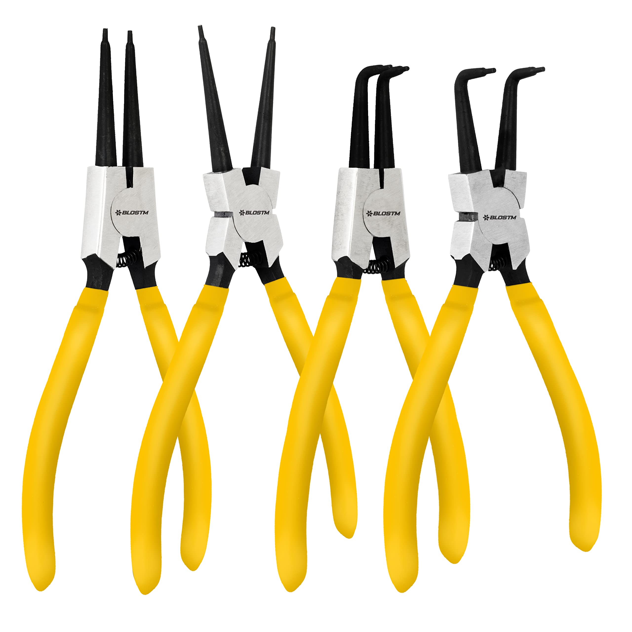 BLOSTM Set of 4 Circlip Pliers - 7-inch Internal & External Straight & Bent Tip, Heavy Duty 7" Snap Ring Pliers Set with Durable Springs and Soft Handles, Includes Storage Case - 4 PCS