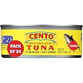 Cento Solid Pack Light Tuna in Olive Oil, 5 Oz (Pack of 24), High Protein, MSC Certified, Wild Caught Tuna Fish