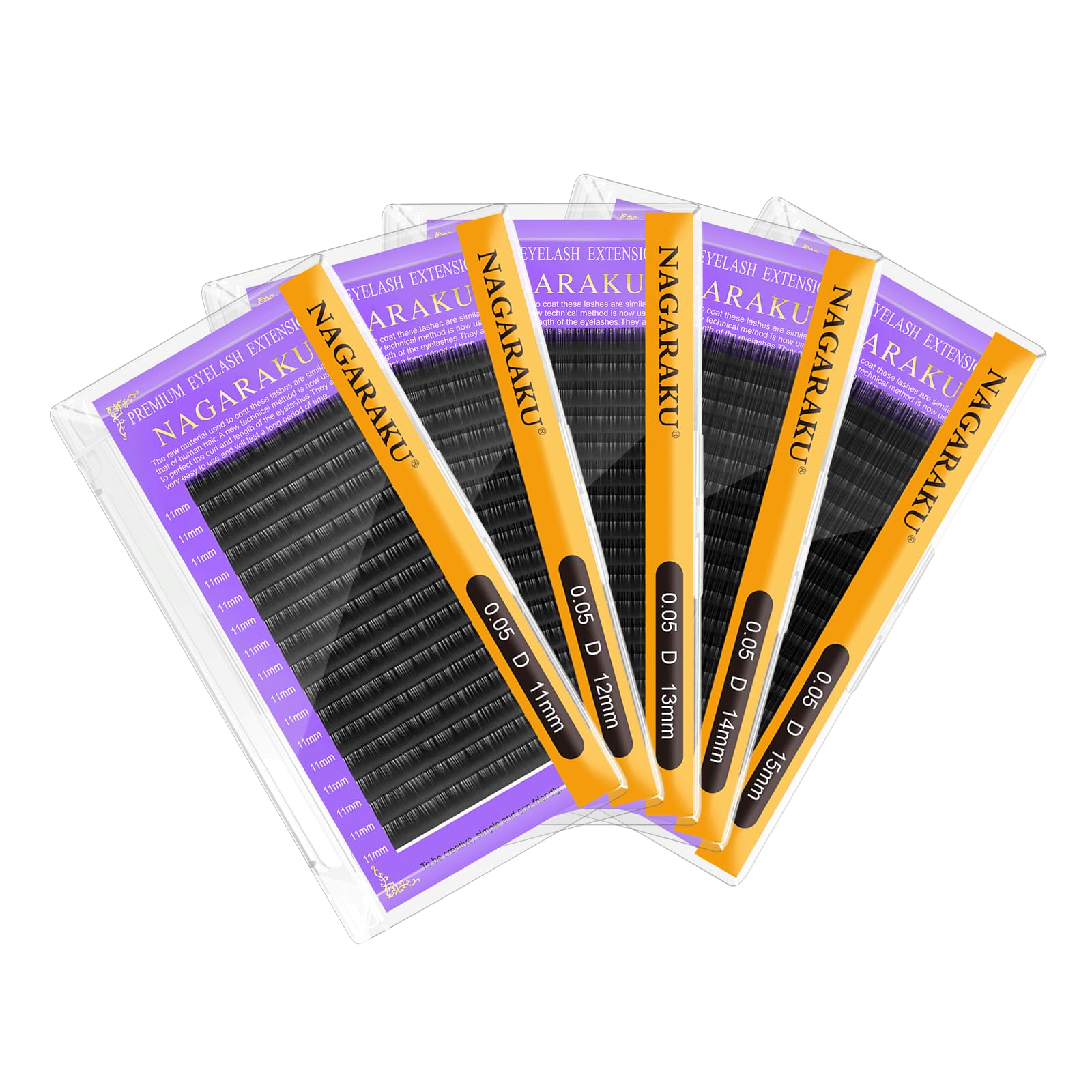 NAGARAKU 5 Trays Eyelash Extensions Supplies Classic 1:1 Lashes Individual Volume Lash Extensions Soft Single Natural Eyelashes Matte Black 16 Rows (0.05mm D Curl 11/12/13/14/15mm in 1 Pack)
