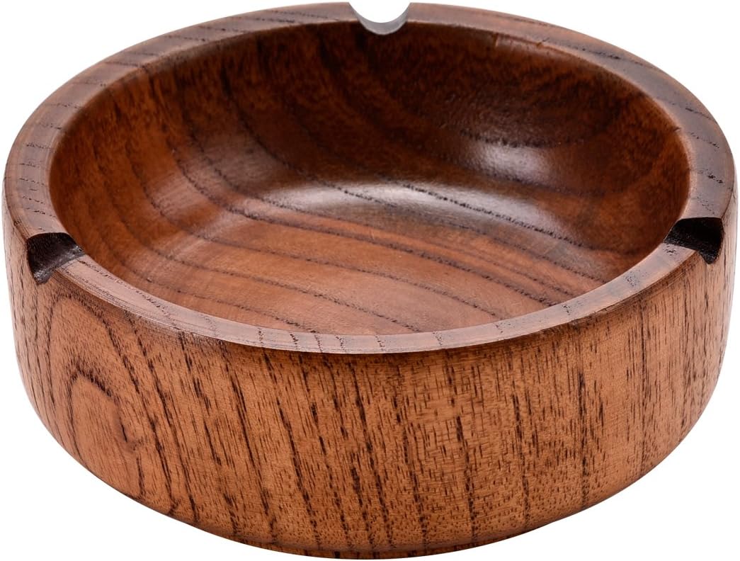 Tgg Natural Solid Round Wooden Cigarette Ashtray, Smoke Ash Holder Tabletop Ash Tray for Outdoors and Indoors Ash Catcher with 3 Cigarette Holder Slots Smokers Men and Father’s Gift