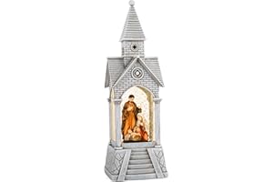 STRYAO 13.5" Christmas Musical Snow Globe,Nativity Scene with Christian Gifts,Christmas Snow Globe Lantern with 6H Timer,USB Powered Church Water Glittering Lantern, Graduation/Christian Home Decor（Silver）