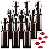 YEBODA 12 oz Amber Glass Beer Bottles for Home Brewing with Flip Caps, Case of 9