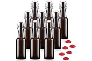 YEBODA 12 oz Amber Glass Beer Bottles for Home Brewing with Flip Caps, Case of 9