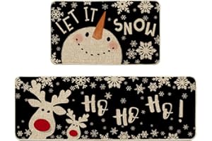 Artoid Mode Snowman Deer Let It Snow Snowflake Christmas Kitchen Mats Set of 2, Winter Decor Low-Profile Kitchen Rugs for Floor - 17x29 and 17x47 Inch