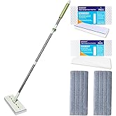Magic Sponge Eraser Mop, 60" Adjustable Handle with Flexible 13" Flat Head | Melamine Sponge Pads,Washable Microfiber Pad,Multi-Surface Scrubbing