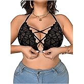 SOLY HUX Plus Size Lace Bras for Women Front Closure Bra Criss Cross Wireless Bralette