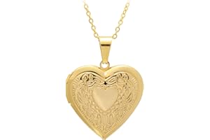 Paialco Stainless Steel Heart Shaped Locket Pendant Necklace, Royal Flowers Engraved