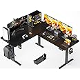 WALKINGDESK 63x55 Inches Reversible L Shaped Standing Desk, Height Adjustable With Cup Holder, Electric Corner Computer Workstation, Sit Stand up Home Office, Ergonomic Gaming, Black