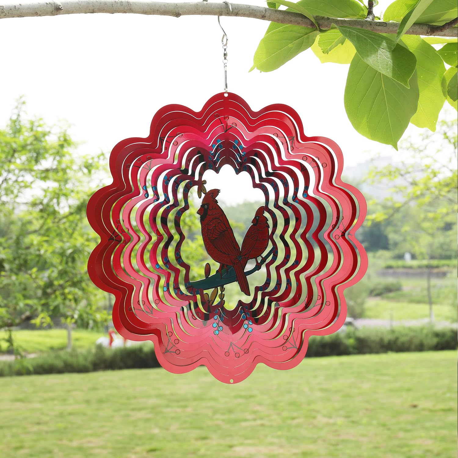 Gochoi Cardinal Hanging Wind Spinners Outdoor,Cardinal Gifts for Women Mom Grandma Wife,11 inch Stainless Steel Wind Spinner Garden Yard decor Ornaments Outside Decorations-Fruit Cardinal — image 1