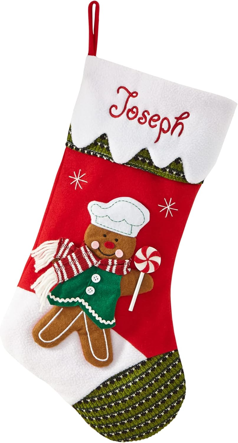 Stockings & Holders - Let's Make Memories Personalized Christmas Stocking - Snow Cap - 3D Plush Character - Embroidered Name - Christmas Décor - Holiday Décor - Customized Stockings for Family - Gingerbread Man