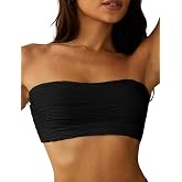 ZAFUL Women Bandeau Bikini Top Lace up Strapless Swimsuit Bathing Suits Top | Textured Solid Color High Cut Only Bandeau Bikini Top