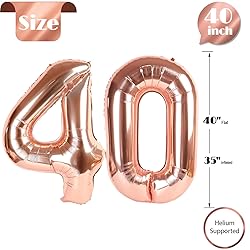 40 Balloon Number, Rose Gold Number 40th Birthday