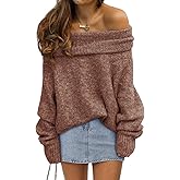 LILLUSORY Womens Off The Shoulder Sweater Oversized Batwing Sleeve Loose Pullover Sweaters Tops