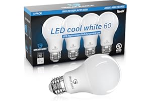 GREAT EAGLE LIGHTING CORPORATION Great Eagle A19 LED Light Bulbs 60 Watt Equivalent - UL Listed - Cool White 4000K LED Light Bulb - 9W Non Dimmable, 800 Lumens (4 Pack)