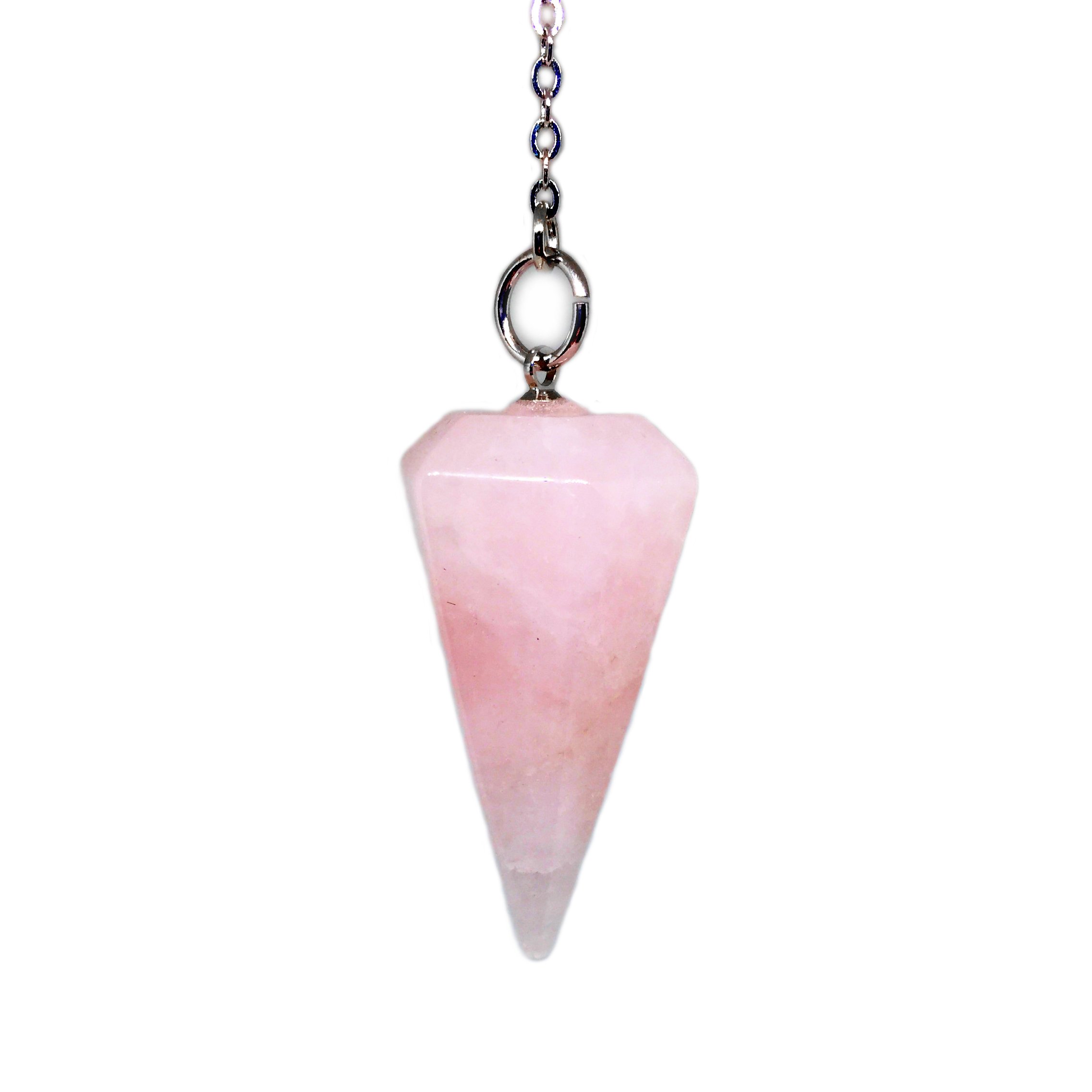 Polar Jade Crystal Pendulum Made of Natural Rose Quartz Gemstone for Dowsing Divination Chakra Reiki. Pointed with Chain and Jewelry Pouch, Witchcraft Supplies