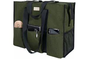 TOPDesign Utility Water Resistant Tote Bag with 13 Exterior & Interior Pockets, Top Zipper Closure & Thick Bottom Support