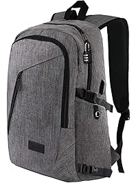 Laptop Backpack, Travel Computer Bag for Women & Men, Anti Theft Water Resistant College School Bookbag, Slim Business Backpack w/USB Charging Port Fits UNDER 17" Laptop & Notebook by Mancro (Grey)