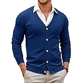 Runcati Mens Cardigan Sweater V Neck Button Down Sweaters Long Sleeve Lightweight Fall Knit Outwear with Pockets