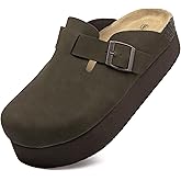 Vayfio Women's Suede Clogs Cork Footbed Sandals Comfort Platform Mules with Arch Support Adjustable Buckle Slip On Slippers