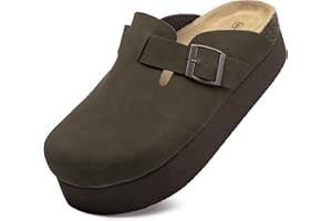 Vayfio Women's Suede Clogs Cork Footbed Sandals Comfort Platform Mules with Arch Support Adjustable Buckle Slip On Slippers