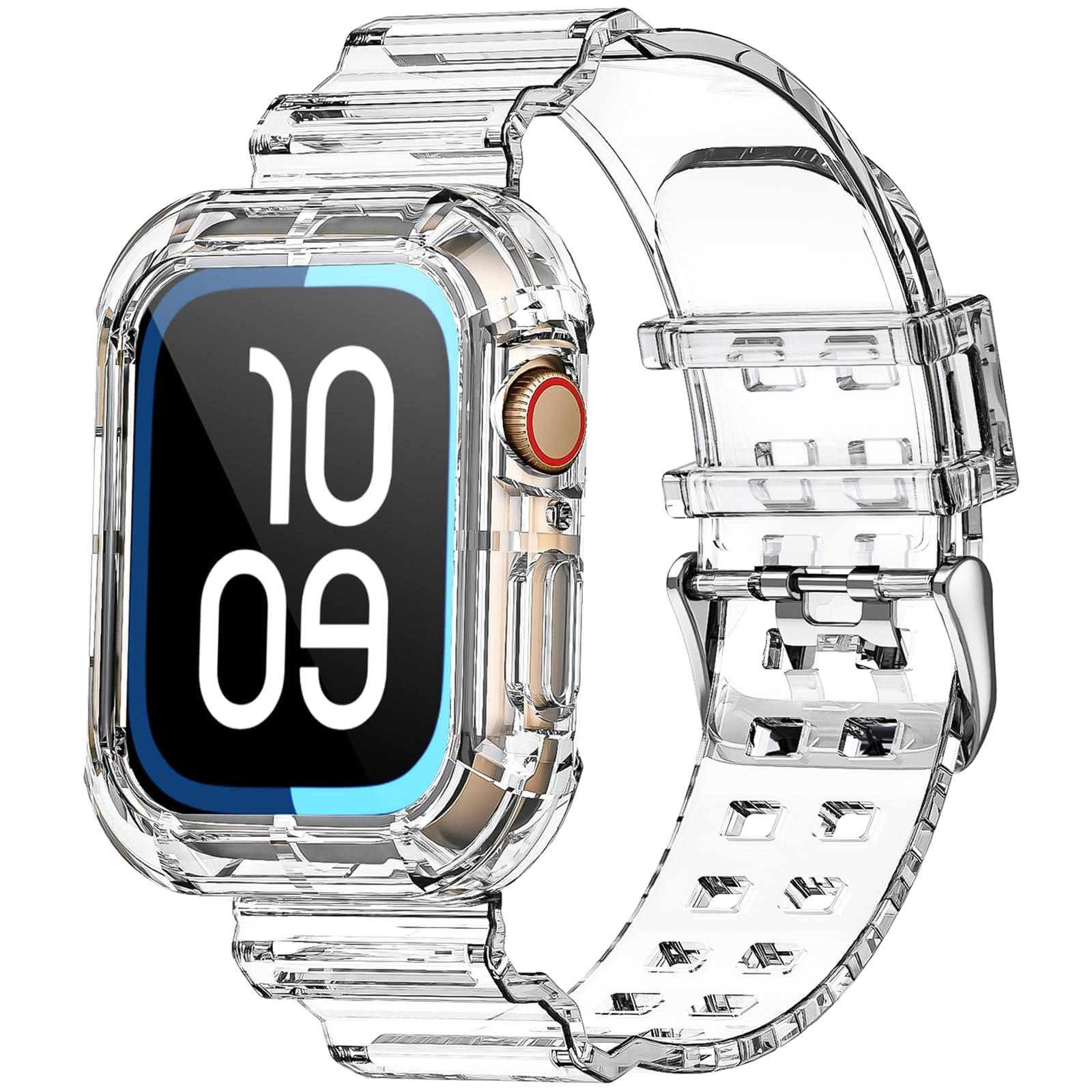 NotoCity Apple Strap Compatible with Apple Watch Series 8/7/6/5/4/3/SE with Bumper Case, Crystal Clear Silicone Sports iWatch Strap for 38/40/41mm,42/44/45mm