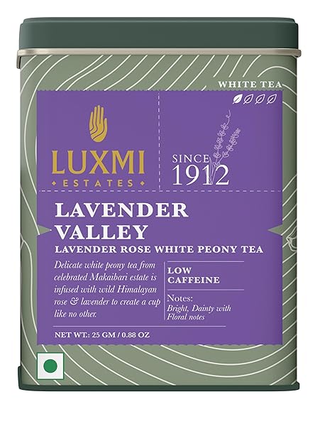 LUXMI ESTATES LAVENDER VALLEY LOOSE LEAF TEA, (25G/0.88OZ) DARJEELING MAKAIBARI WHITE TEA, LOW CAFFEINE, SLEEP FUNCTION TEA