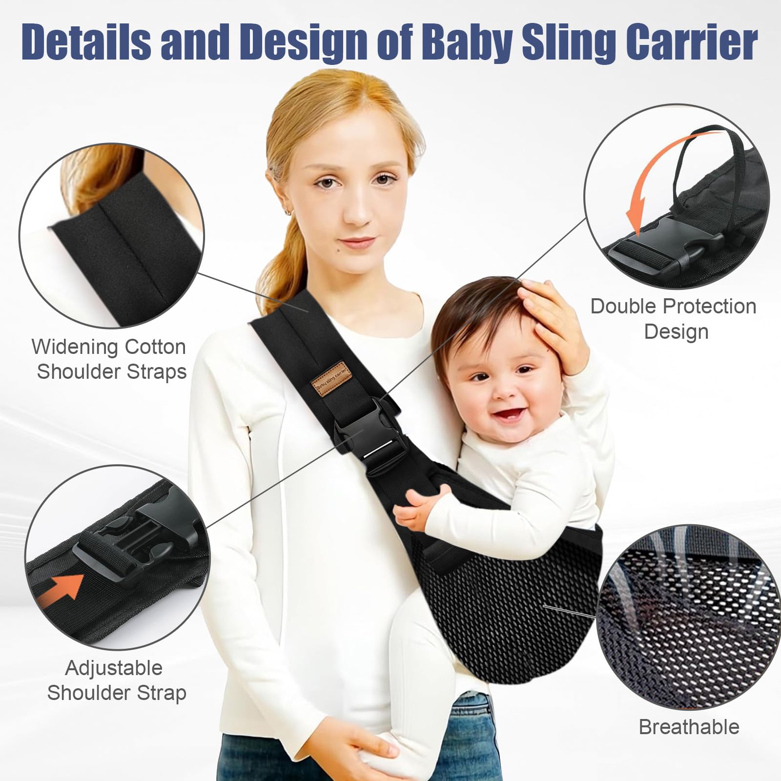 Baby Sling Carrier,Baby Carrier Newborn to Toddler,Adjustable and Lightweight Toddler Carrier(10-30lbs),Baby Sling with Safety Buckle(Mesh,Black)