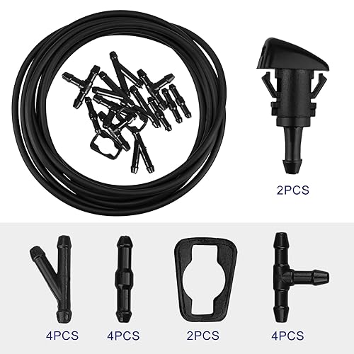 Windshield Washer Nozzle & Hose Repair Kit – Includes 2 Nozzles, 5M Hose, 12 Connectors, Fits Dodge, Chrysler, Jeep, Ram