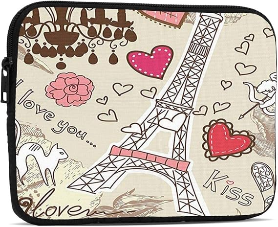Amazon エッフェルタワーハートシャンデリアの花愛のイラスト タブレットバッグ Ipad 収納袋 ライナーバッグ おしゃれ 軽量 シンプルさ ビジネスバッグ 防水 耐衝撃性 耐摩耗性 インナーバッグ シューズ バッグ