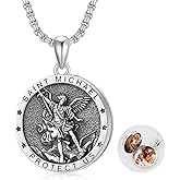Seiyang 925 Sterling Silver Saint Locket Necklace Personalized Photo Pendant for Men Women (with Gift Box)