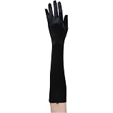 Women's Black Flapper Costume Gloves, Stretch Knit Fabric with Satin Finish
