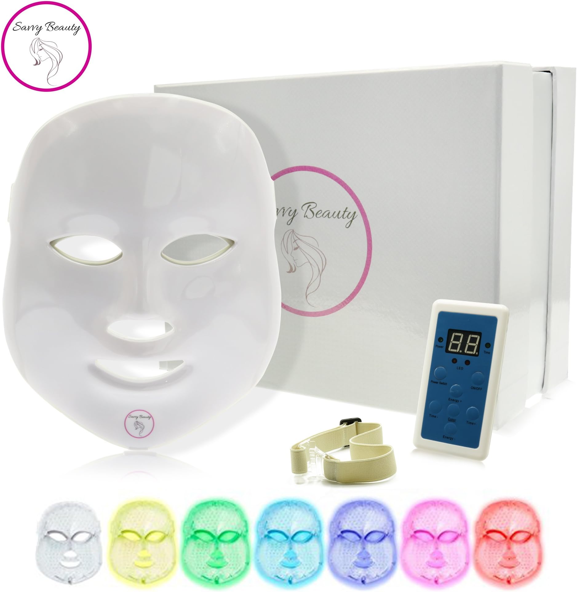 Led Light Therapy 7 Color Facial Skin Care Mask - Proven Blue & Red Photon Treatment Mask - Korean Skin Care Mask for Facial Rejuvenation