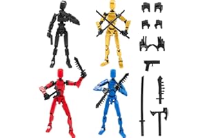 BRYQRVY 4PCS Titan 13 Action Figures Set Robot Fidget Toys for Kids, Lucky Dummy T Nova N 13 Action Stick Figure Sensory Toy for Boys, Multi Movable Joints Fidgets (Golden+Black+Red+Blue)
