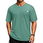 Cotrasen Men's T-Shirts Short Sleeve Crew Neck Cotton Pocket Tee Shirts UPF 50+ Casual Drop Shoulder Loose Fit Tshirts