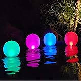 Esuper Floating Ball Pool Light Solar Powered 4 PCS, 14 Inch Inflatable Hangable IP68 Waterproof Rechargeable Color Changing 