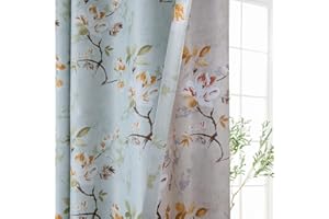 SUOUO Double Sided Floral Blackout Curtains for Bedroom Print Aqua Green Vintage Flower Room Darkening Window Drapes Set for Living Room 84 Inches Long 2 Panels