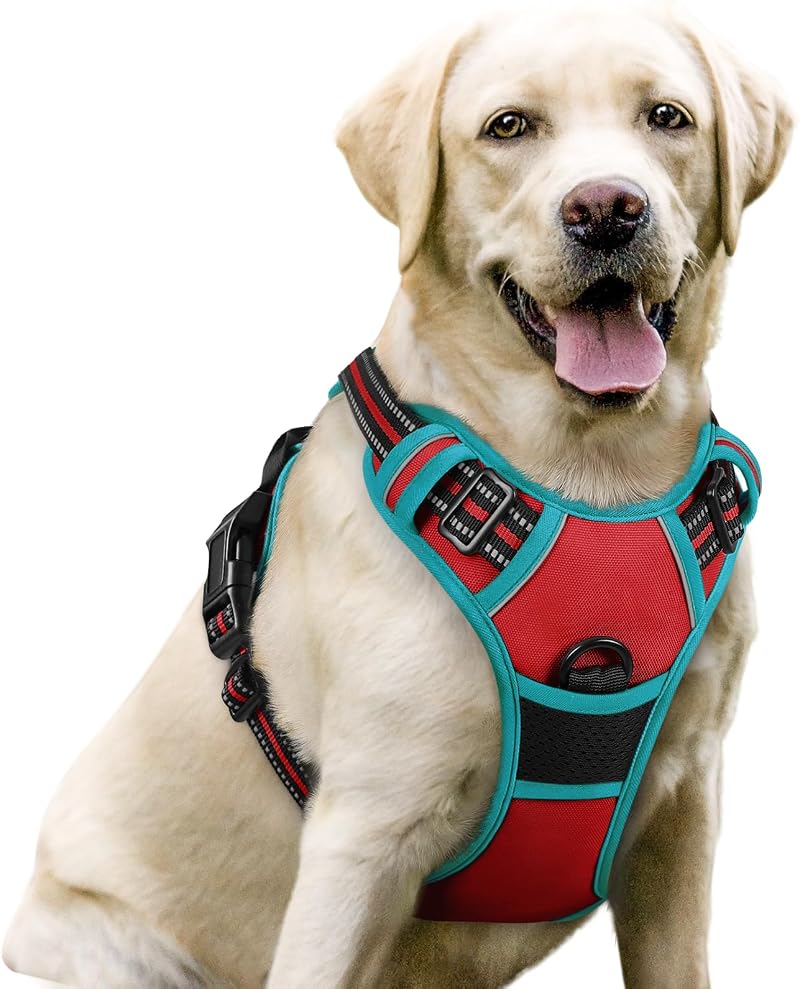 rabbitgoo Dog Harness Large No Pull Adjustable Reflective Red Teal L