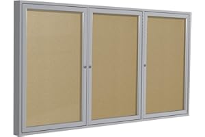 Ghent 48"x72" 3-Door Outdoor Enclosed Vinyl Bulletin Board, Shatter Resistant, with Lock, Satin Aluminum Frame - Caramel (PA34872VX-181), Made in the USA