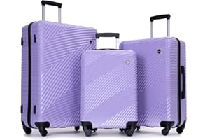 Tripcomp Luggage Sets 3 Piece, Hardside PC ABS Suitcase Set with Spinner Wheels, Lightweight Travel Carry-on and Checked Luggage, 3-Piece Set(20/24/28), Violet