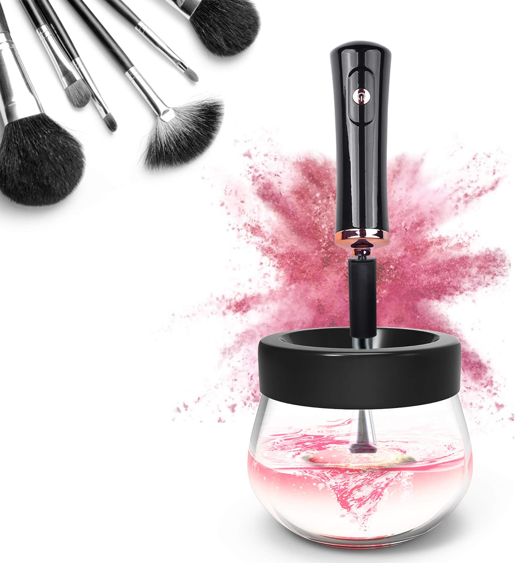 Makeup Brush Cleaner Dryer Kit With 8 Rubber Collars Automatic Electric Cosmetic Brush Cleaner Tools In Seconds Suitable for Most Makeup Brush, Black, 20 Grams